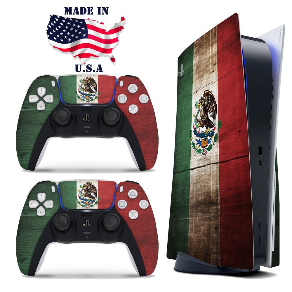 PS5 Disc Version Console & Controller Vinyl Skin Decal Wrap Rustic Mexican Flag