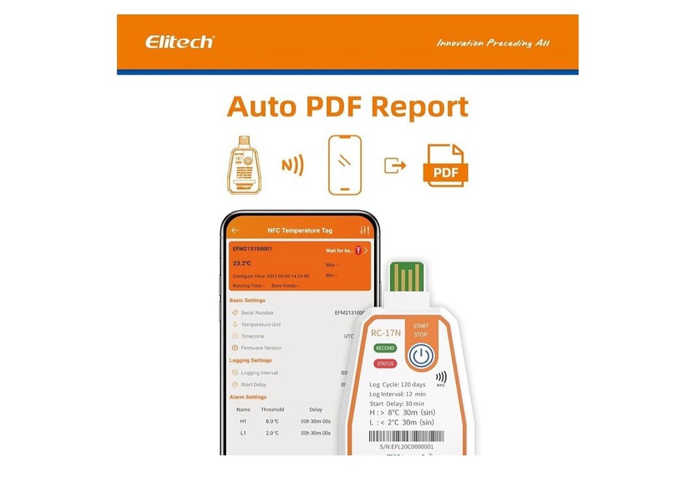 Elitech RC-17N USB PDF Temperature tracker Data Logger-22-158℉ Disposable 20pack