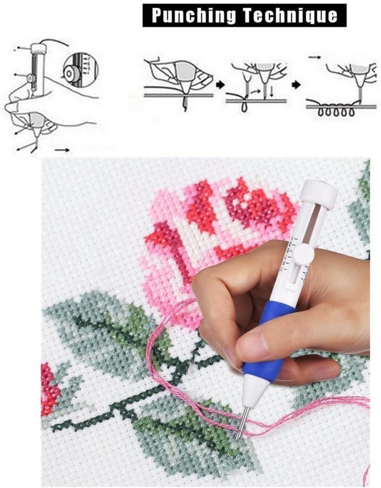 Magic Embroidery Pen Set Punch Needle Tool Kit with Threaders for DIY Sewing