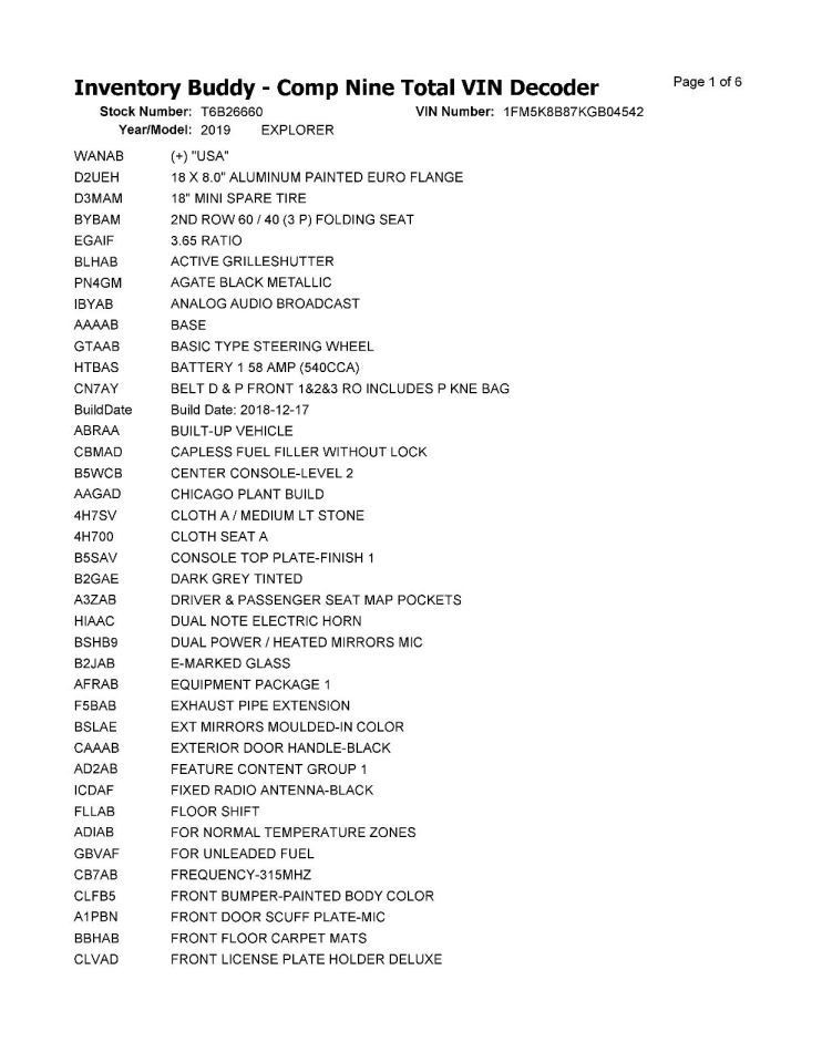 EXPLORER 2019 Transmission Shift 1013547