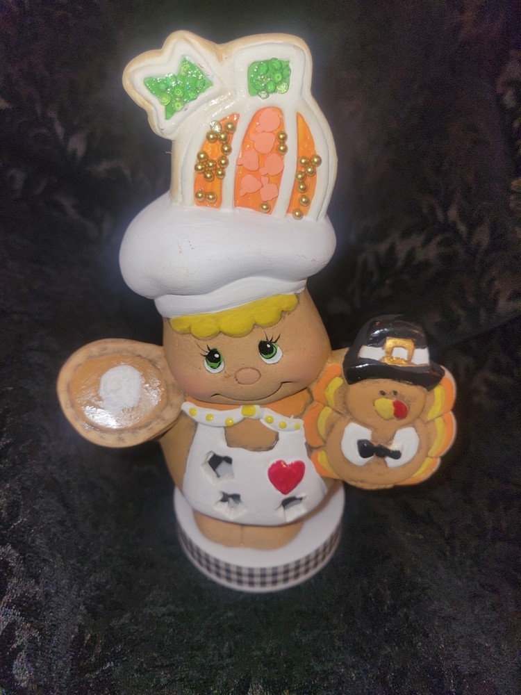 Thanksgiving Gingerbread Man Light Up Painted Ceramic Bisque Clay Magic