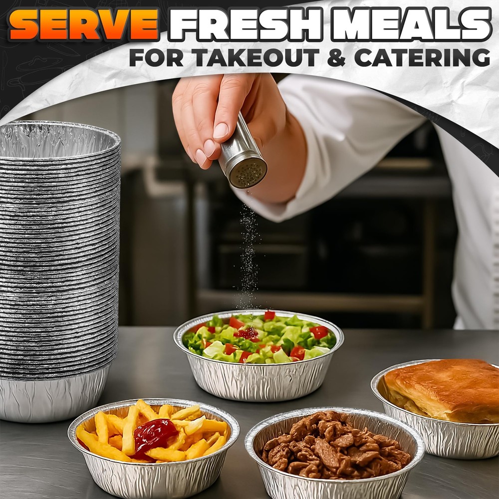 Round Foil Cake Pans – 50 Pack 6" Reusable Aluminum Baking Pans | Stackable, ...