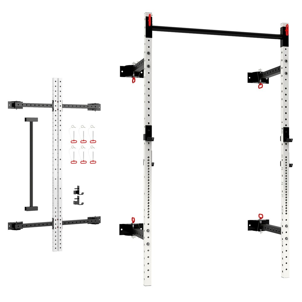 Soozier Folding Squat Rack with Pull Up Bar, 1000 Pounds Capacity, White