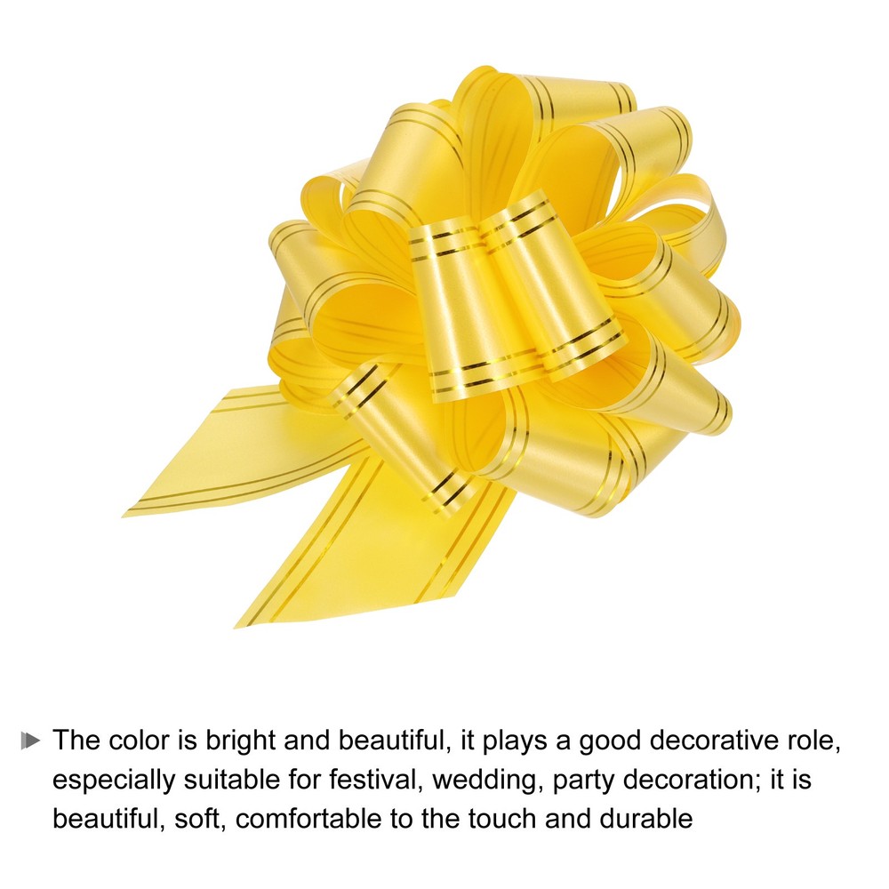 5pcs 8" Large Pull Bow Metallic Yellow Gift Wrapping Bows with Gold Edge