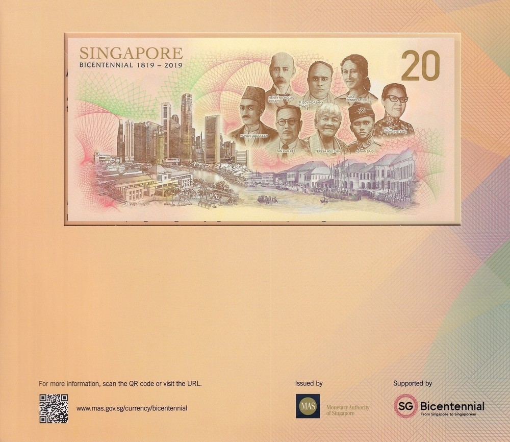 Singapore 20 Dollars 2019 P 63 Polymer UNC Commemorative With Folder