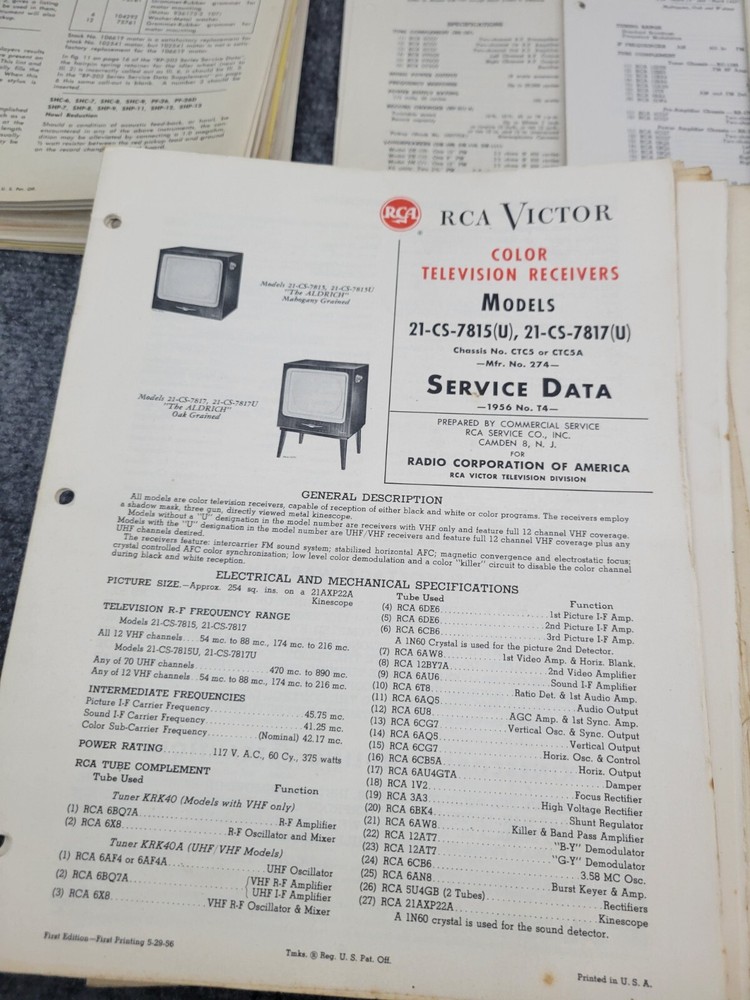 Vintage RCA Service Repair Technical Data Sheets Lot