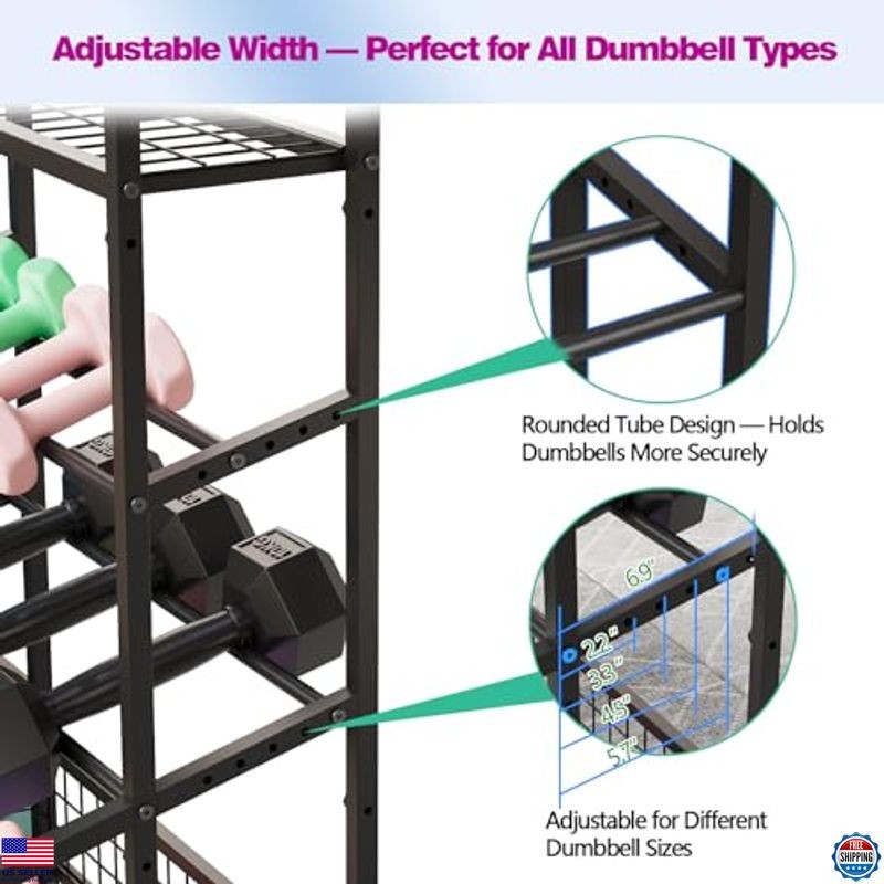 XL Dumbbell Rack Weight Stand – Adjustable Weight Storage Stand with Hooks for