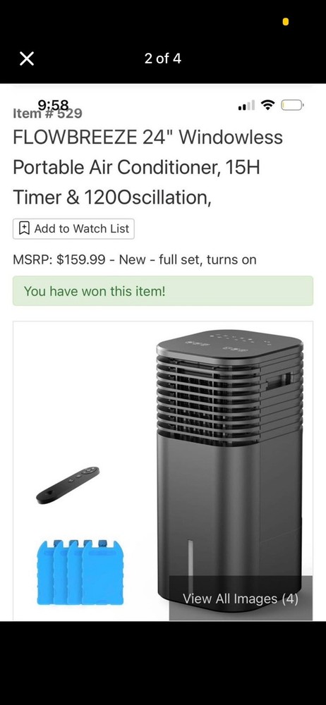 FLOWBREEZE 24" Windowless Portable Air Conditioner, Timer, Remote, Onyx