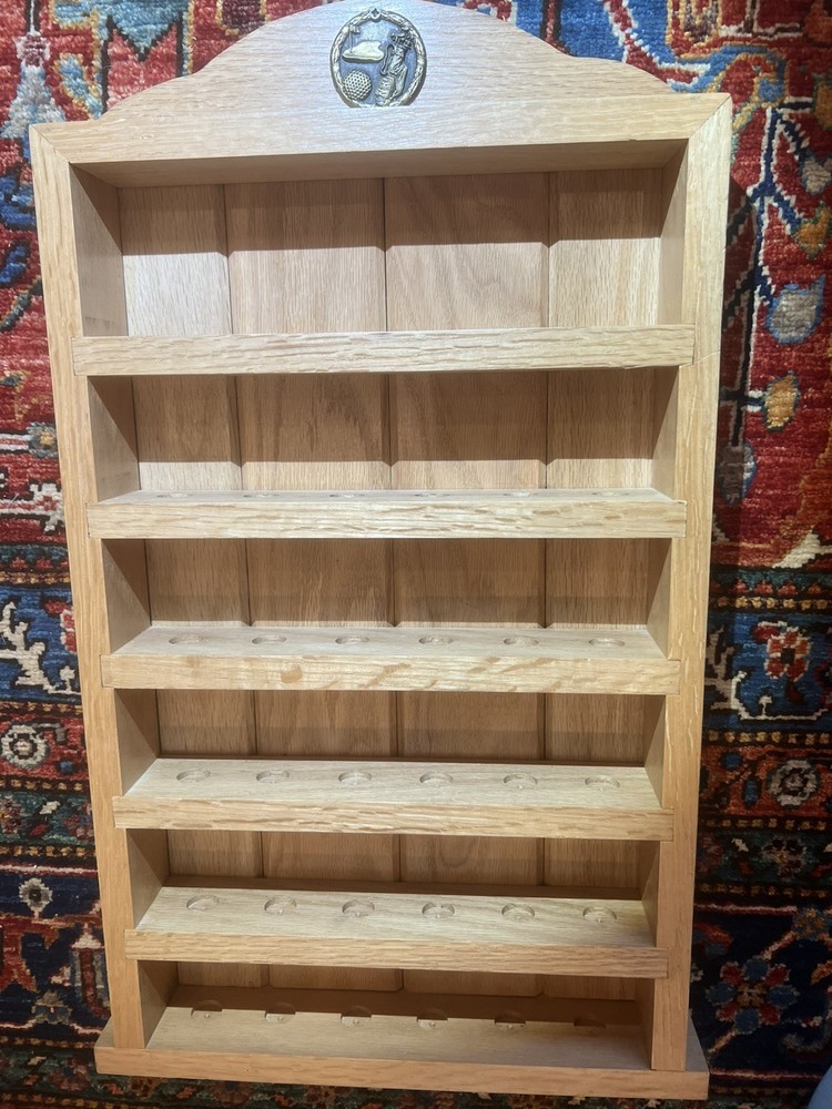 Golf Ball Display Rack - Solid Oak- With Bonus Golf Training Mat