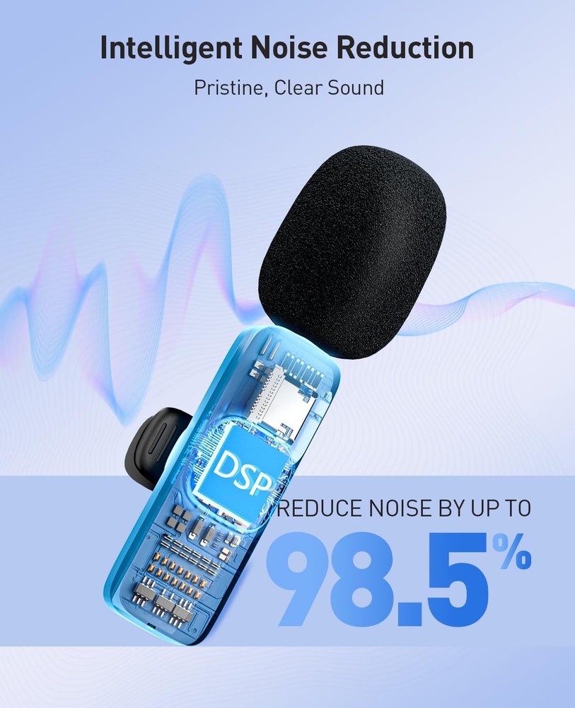 MENERESAS 3-in-1 Mini Microphone for iPhone: Wireless Lavalier Microphone wit...