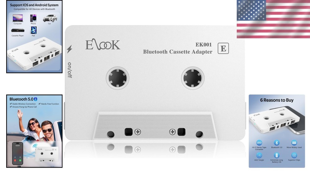 Elegant White Bluetooth Cassette Receiver - Transform Your Car Music Experience