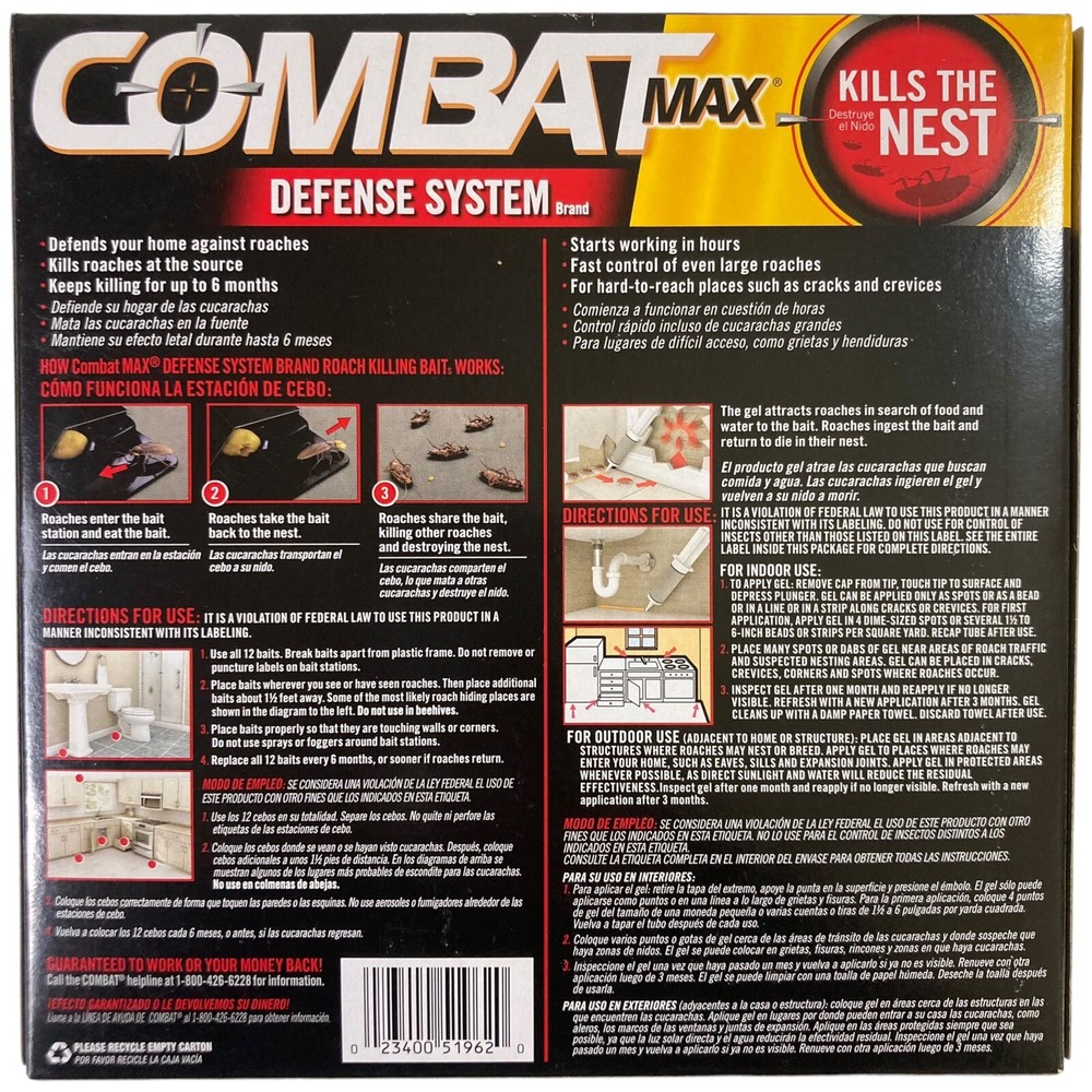 (2) Combat Roach Killing Baits Systems Gel Child Resistant 12 Stations Kill Nest
