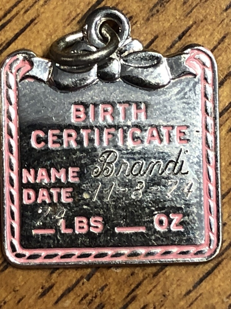 Vintage Birth Certificate Charm Sterling Silver Engraved