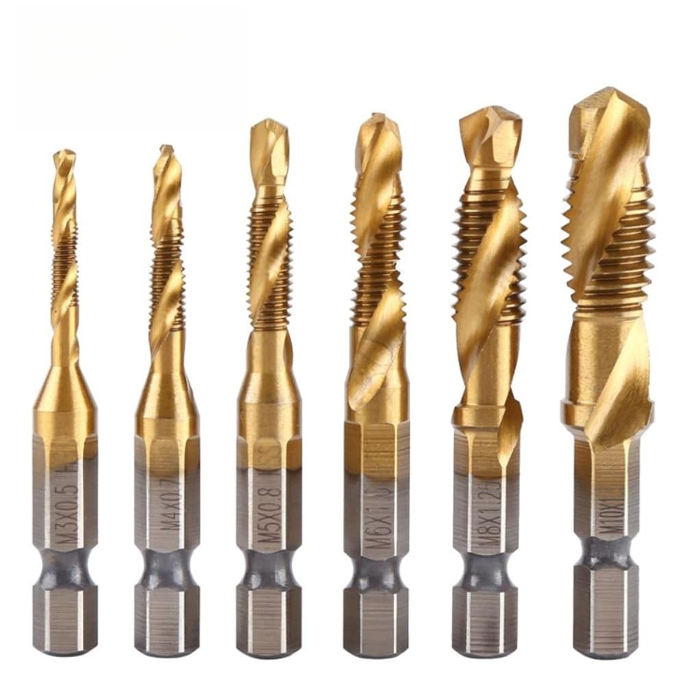 6 PCS Combination Drill and Tap Set, Professional HSS Titanium Thread Tap Drill