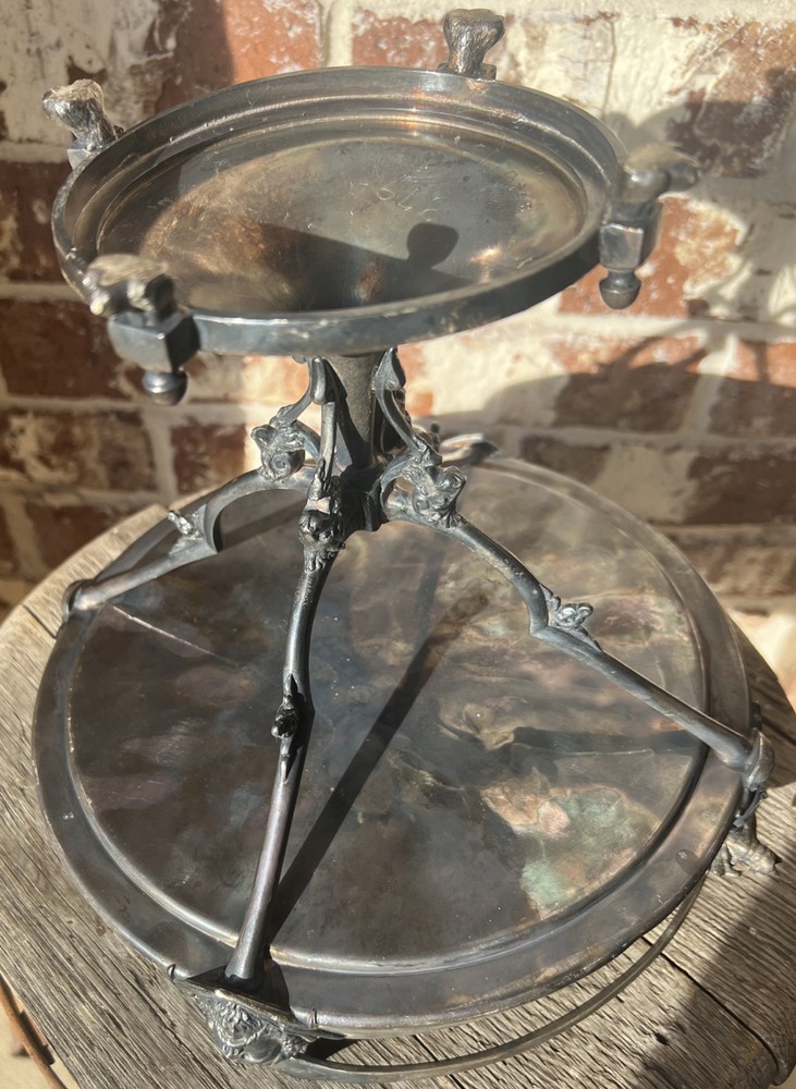 Silver Plate Cake Pan Wedding Fox, Faces, Rams