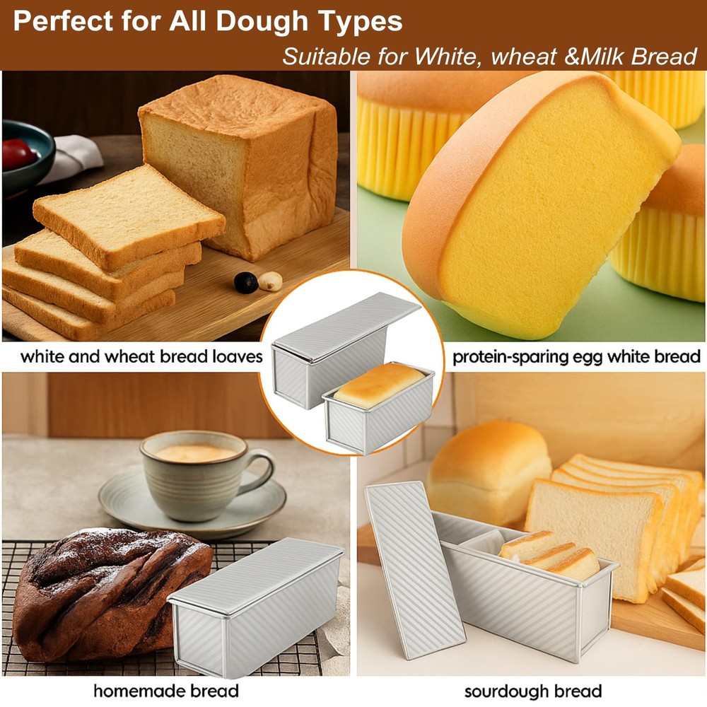 2-Pack Pullman Loaf Pan with Lid –Includes Two Size 13 * 5" & 8.4 * 4.8" Loaf...