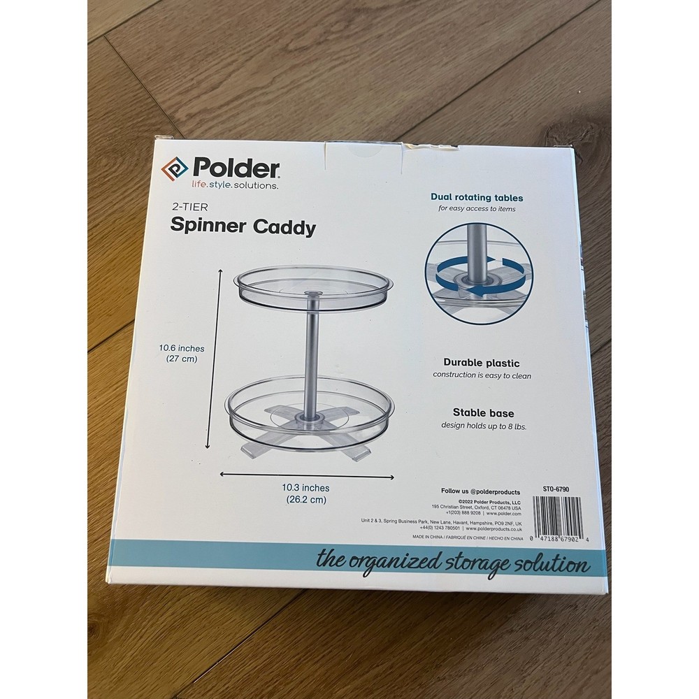 Polder 2 Tier Spinner Caddy Clear Plastic Rotating Storage Organizer