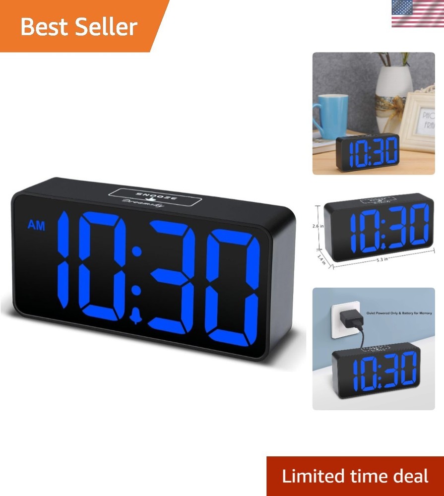 Compact Digital Clock with Jumbo Display, USB Charging & Adjustable Alarm Volume