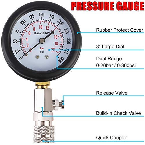 Engine Compression Tester Gauge Kit Cylinder Test Pressure Gage Tool Red Case