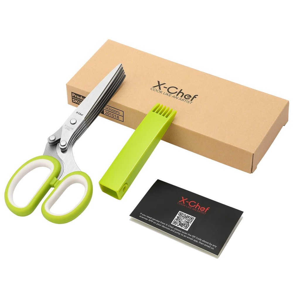 Herb Scissors, XChef Multipurpose 5 Blade Kitchen Herb Shears Herb Cutter wit...