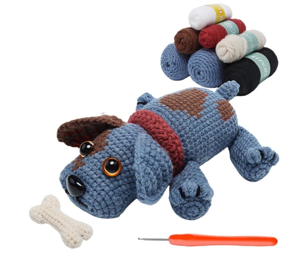 Dog Crochet Kit for Beginners Amigurumi DIY Set with Video Tutorial
