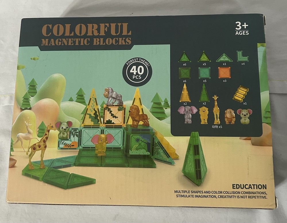 Colorful Magnetic Blocks, 40pc, Forest Theme, 3+