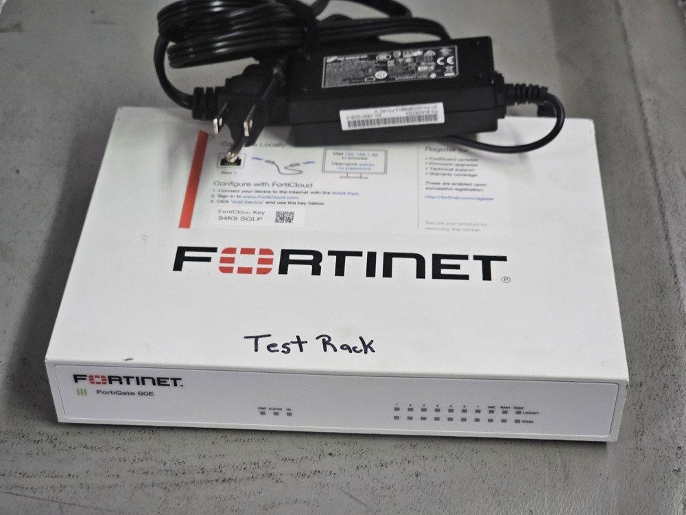 Fortinet Fortigate-60E Network Security Firewall Initialized FG-60E w/Adapter