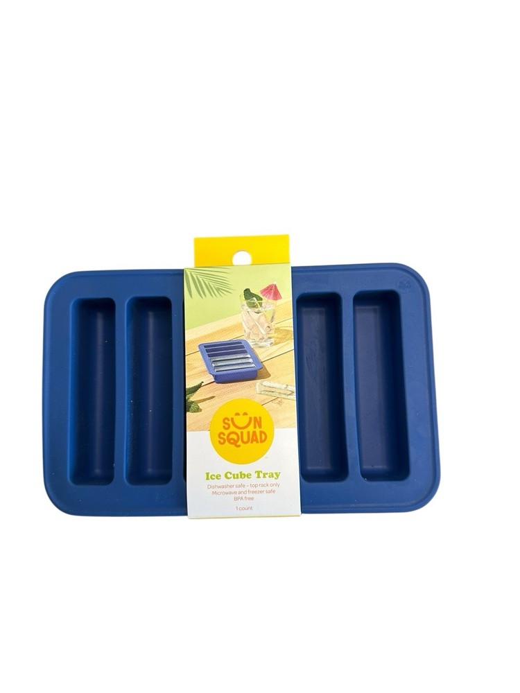Sun Squad Rectangle Cube Ice Mold Silicone Tray for Large Ice Cubes Blue