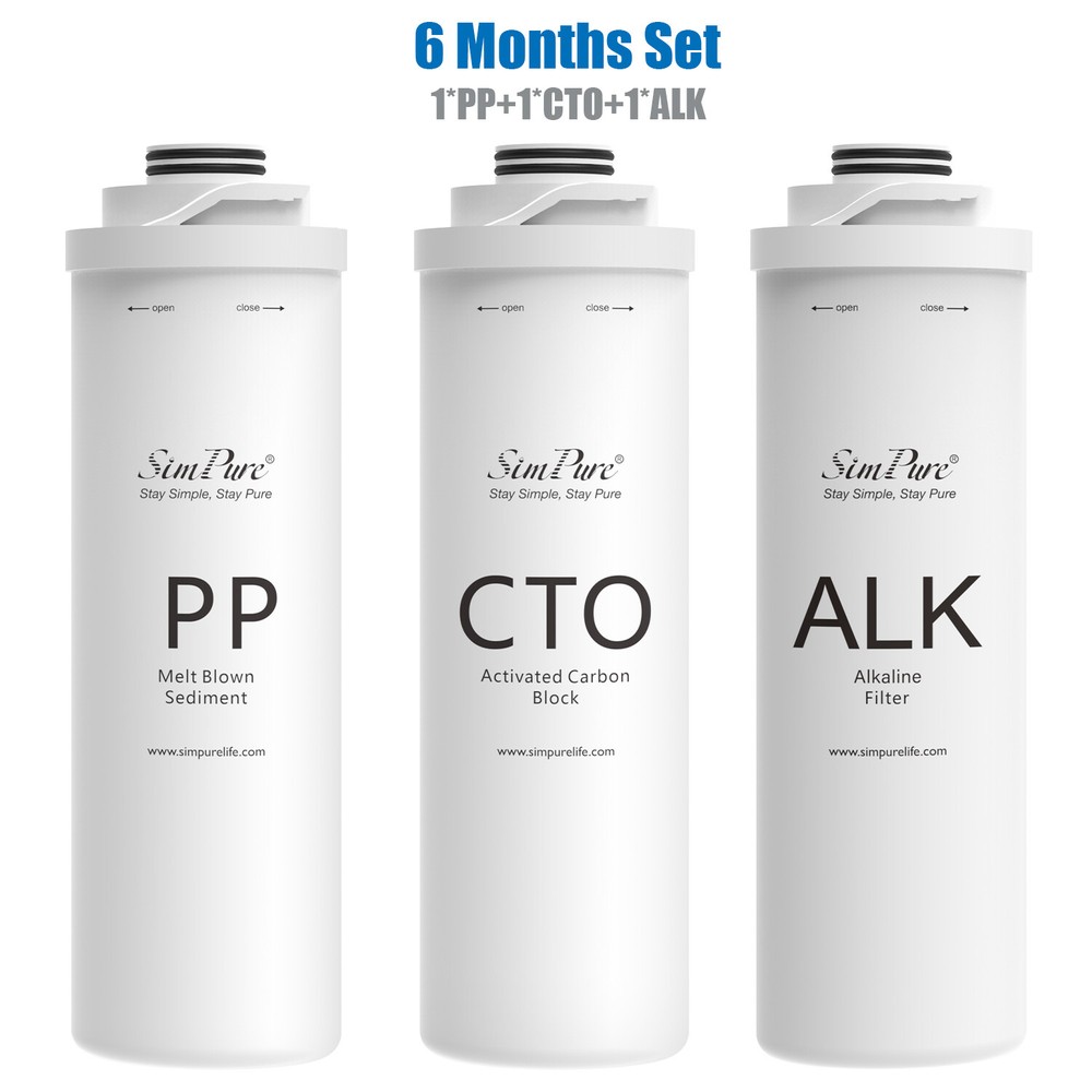 3 Pack PP+CTO+ALK Water Filter Cartridge Replace For SimPure T1-400ALK T1-400