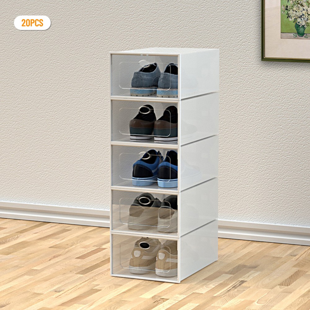 Shoe Storage Box Transparent 20 Shoes Case Set Stackable Plastic Container New