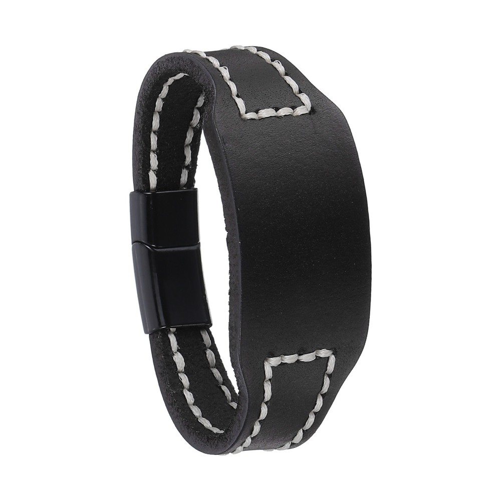 Stitched Leather Bracelets Leather Vintage Bracelets, Black