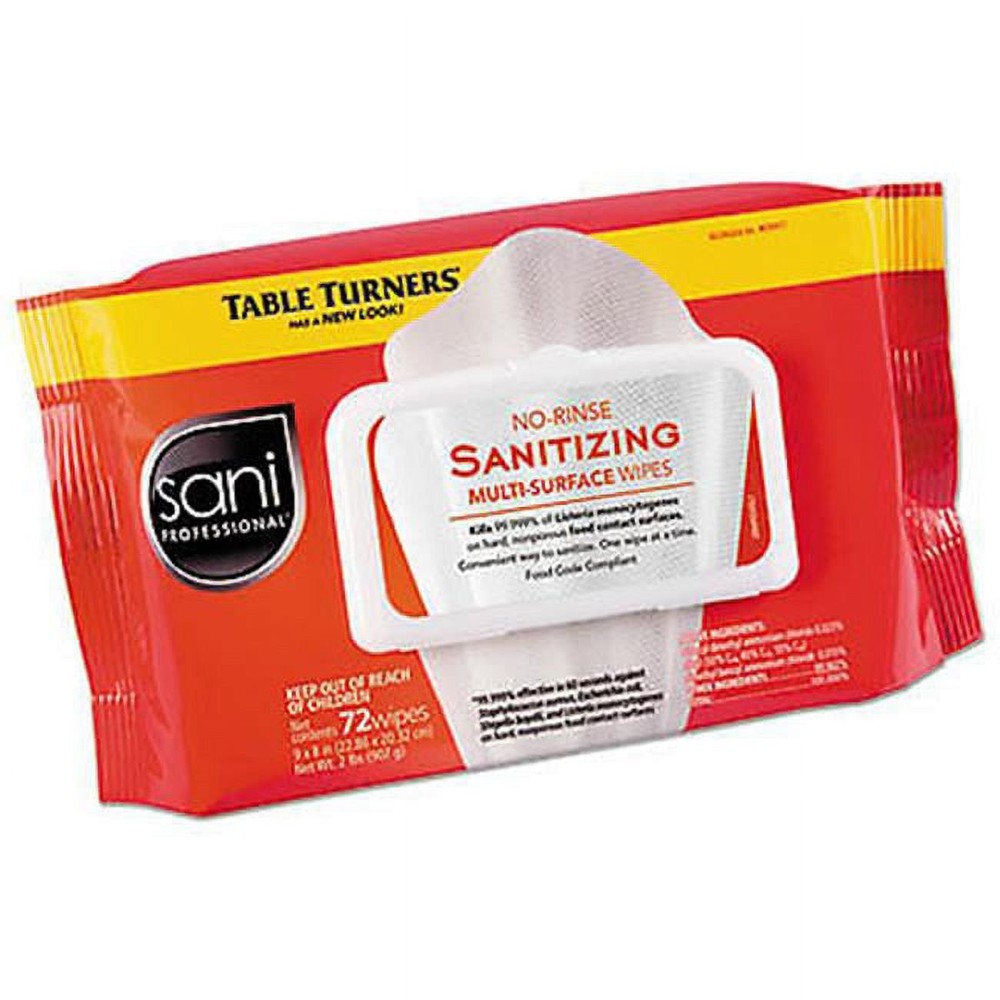 Sani Professional No-Rinse Sanitizing Multi-Surface Wipes, White 72ct (8 Pack)