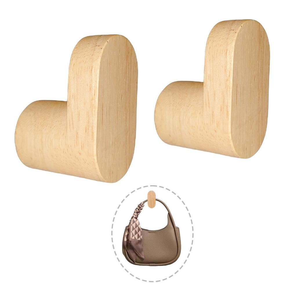 2pcs/Sets Solid Beech Wall Hooks - Rustic Farmhouse Entryway/Bathroom Decor, ...
