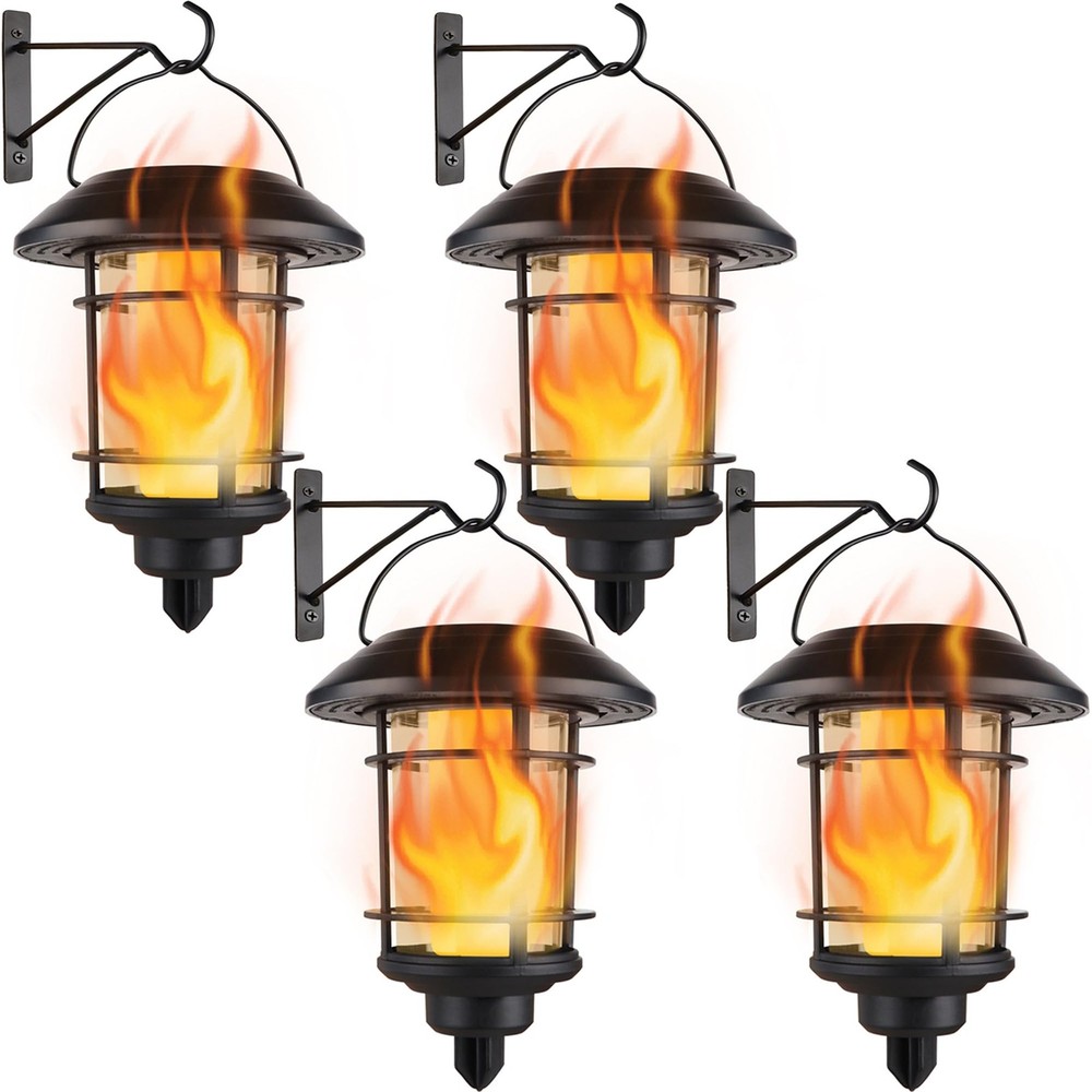 Dynaming 4 Pack Solar Flame Wall Lanterns Outdoor, Solar Powered Wall Mounted Sc