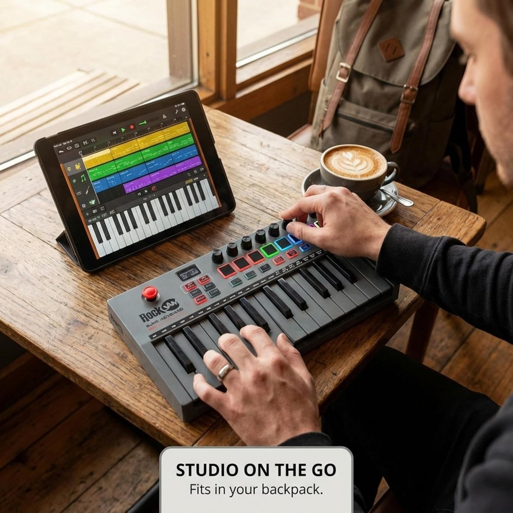 RockJam 25 Key Bluetooth Midi Keyboard, 25 Key Midi