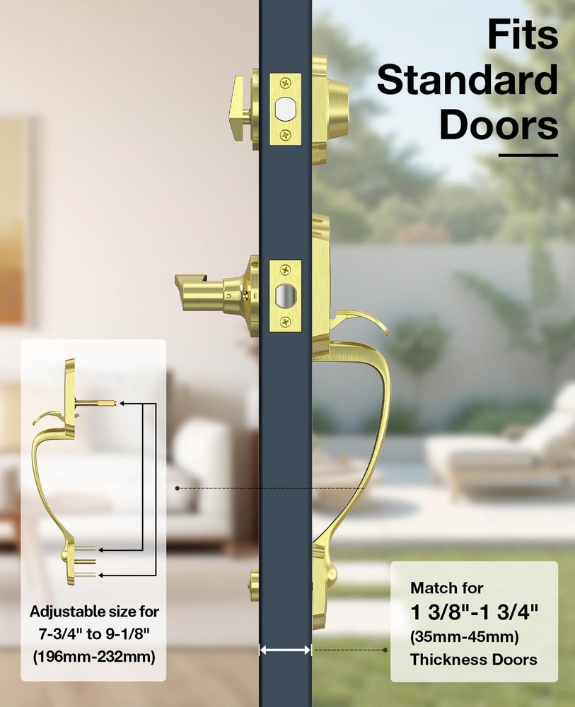 Brightify Brushed Gold Front Door Lock Set, Keyed Entry Door Handle with Dead...