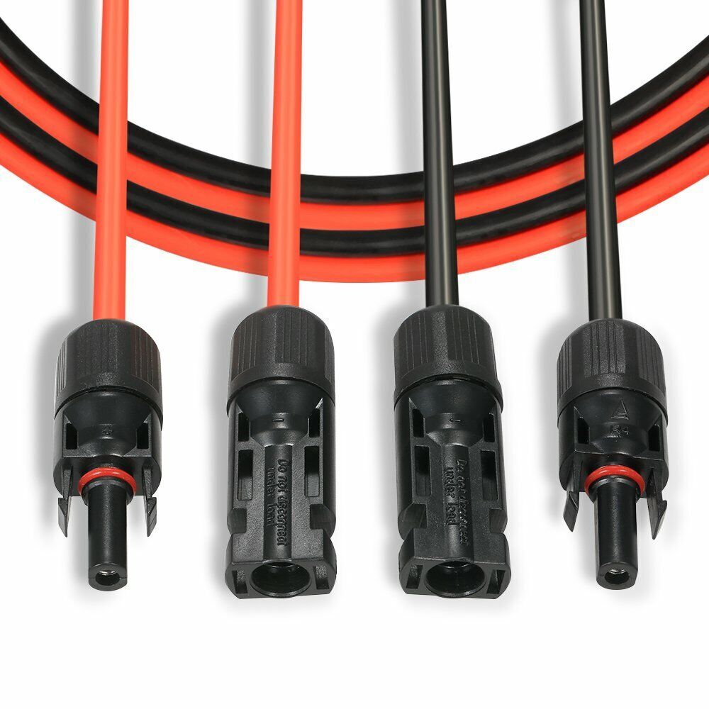 Black+Red 10 AWG Solar Panel Extension Cable Silicone Flexible Wire Connectors