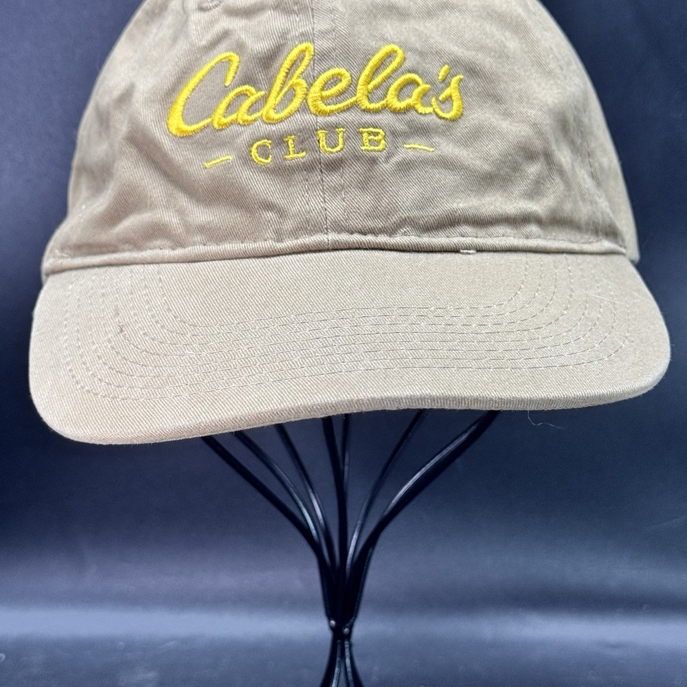 Cabelas Club Baseball Hat StrapBack Adjustable Embroidered Tan Yellow Script