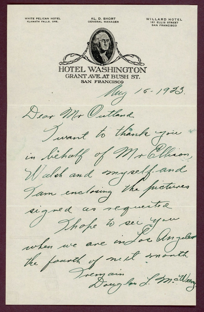 Doug McWeeny Brooklyn Robins Signed Letter (Dec'd 1953)