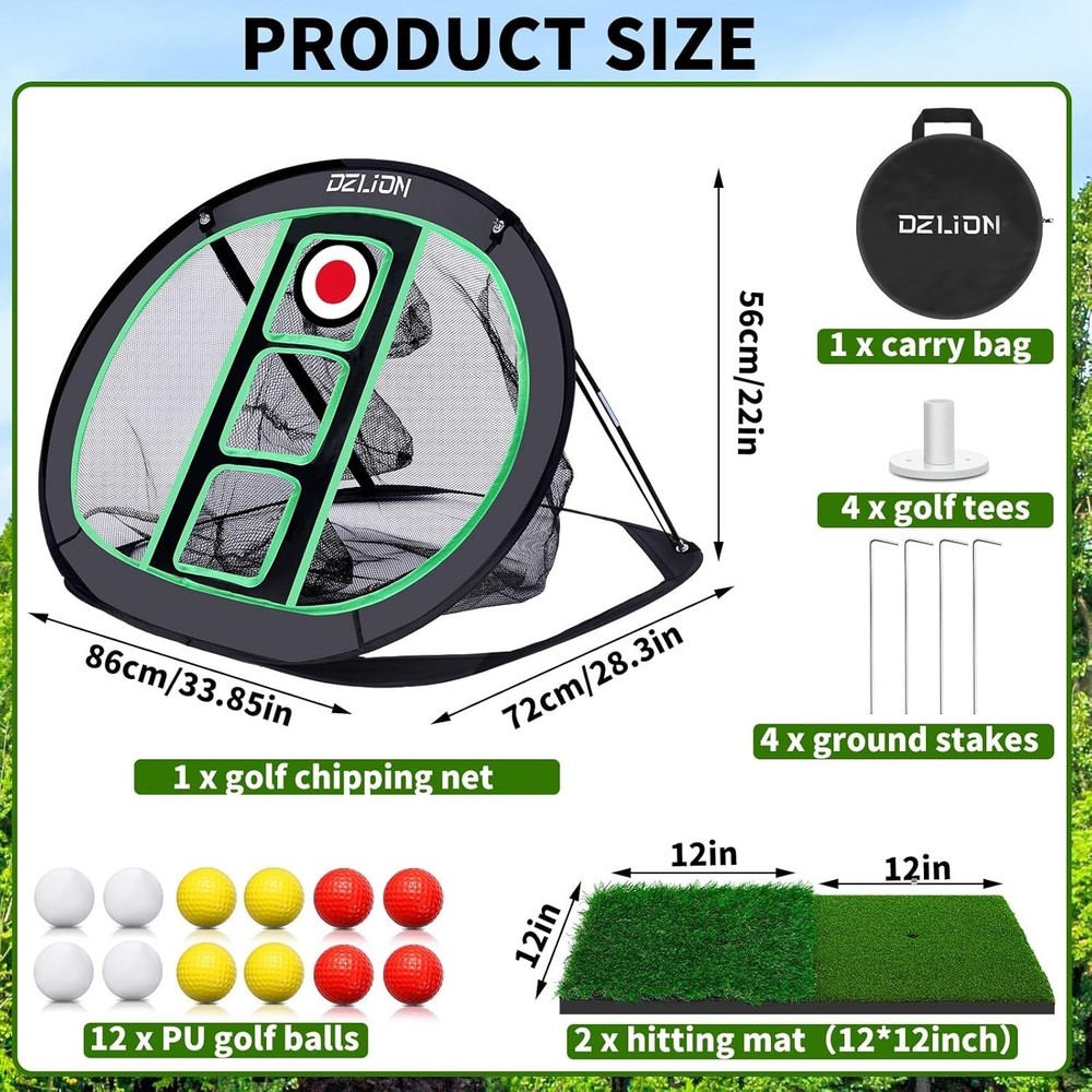 Golf Chipping Net and Mat Set - Pop Up Foldable Indoor Training Target with 2...