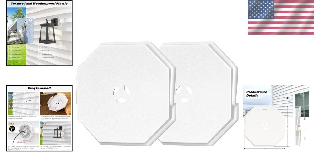 White Siding Mounting Blocks, Easy Install, 2 Pack