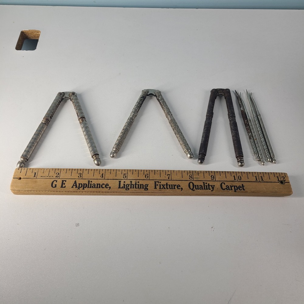 Vintage 3 Handheld Metal Nutcrackers w/ 4 picks Worn