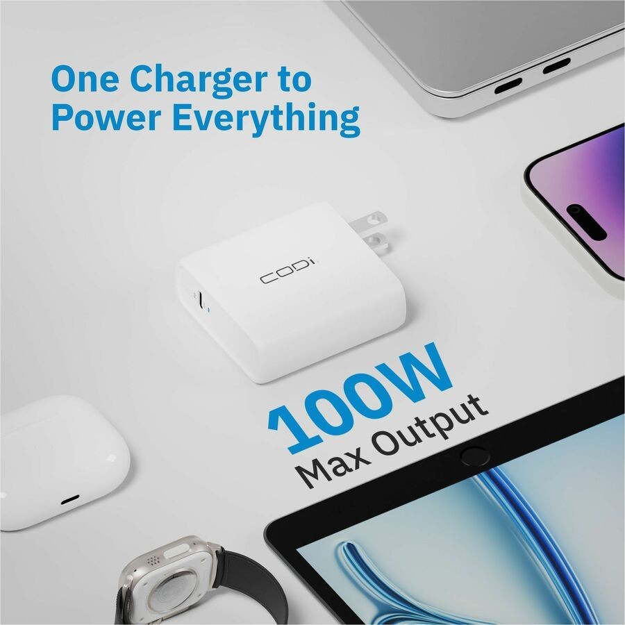 CODi 100W Wall USB-C Charger with 6.5ft USB2.0 EPR Braided Cable