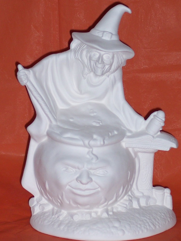 Ceramic Bisque ~~Ready to Paint~~~ Old Witch with Cauldron