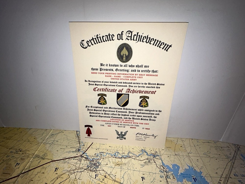 U.S. ARMY - JOINT SPECIAL OPERATIONS COMMAND - CERTIFICATE OF ACHIEVEMENT