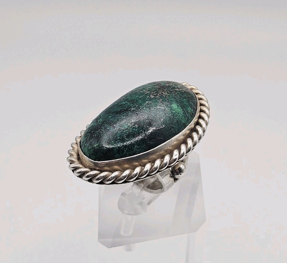 Sterling Silver Vintage Native Artisan Made Large Chrysocolla Ring Size 7