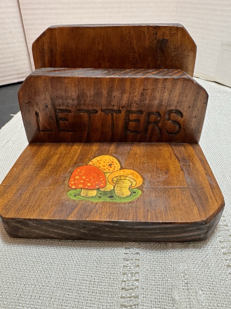 Vintage Wood Mushroom Letter Holder