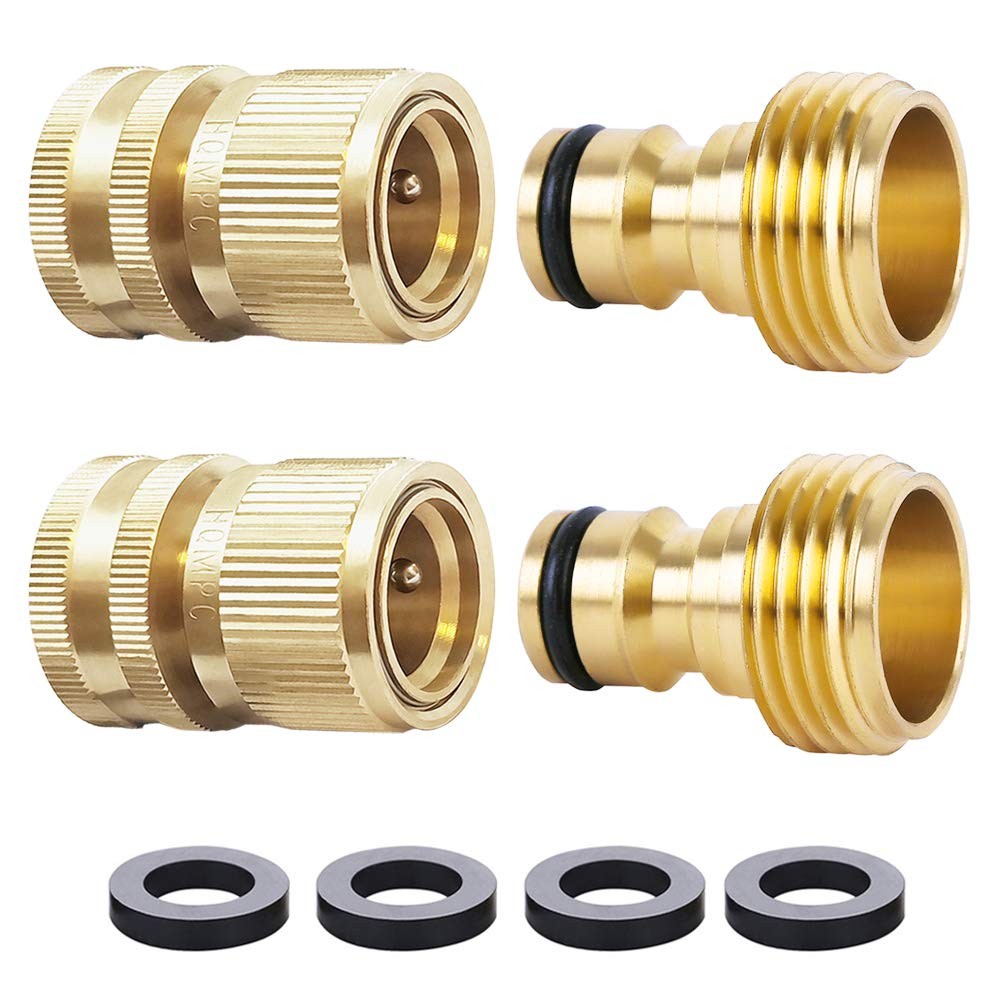 HQMPC Garden Hose Quick Connect Solid Brass Connector 2 Sets,