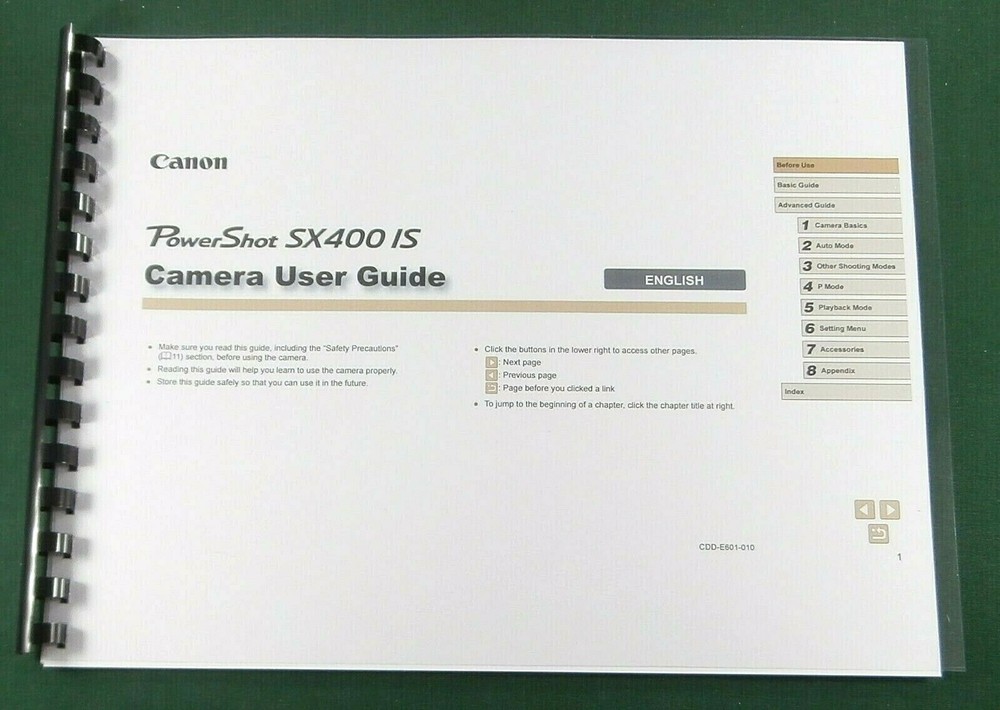 Canon PowerShot SX400 IS Instruction Manual: Full Color & Protective Covers!