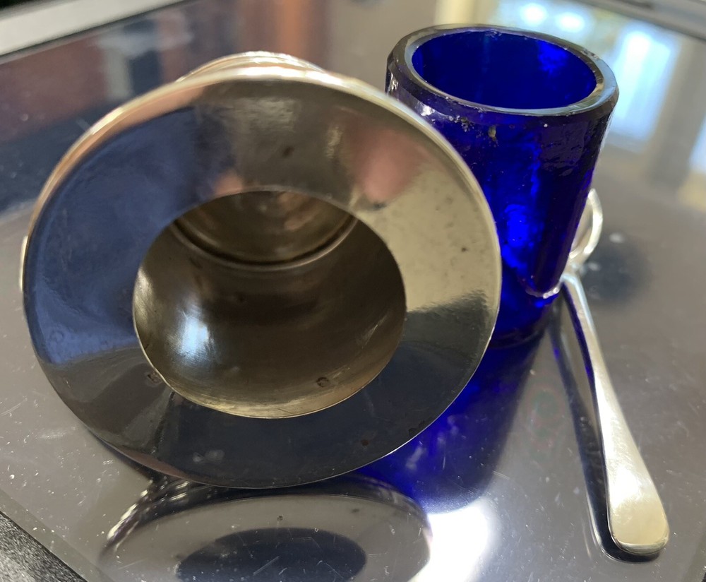 Solid British Hallmark Sterling Miniature Condiment Pot Glass Liner Spoon 17 gr
